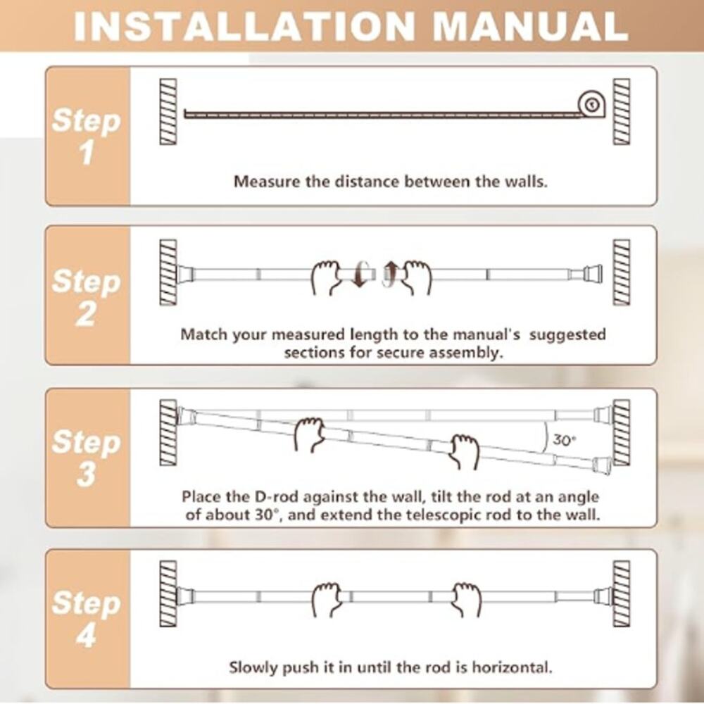 NEW Set of 2: Adjustable Spring Curtain Rod, Spring Loaded for Window- White - Picture 5 of 6